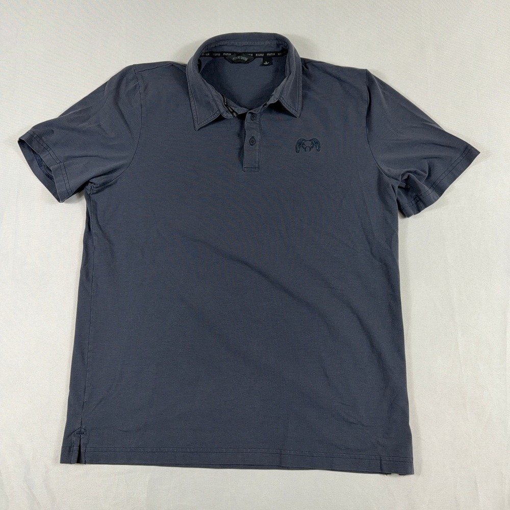 KUIU Pima Cotton Lyocell Blend Short Sleeve Polo Shirt Size Large Blue Grey